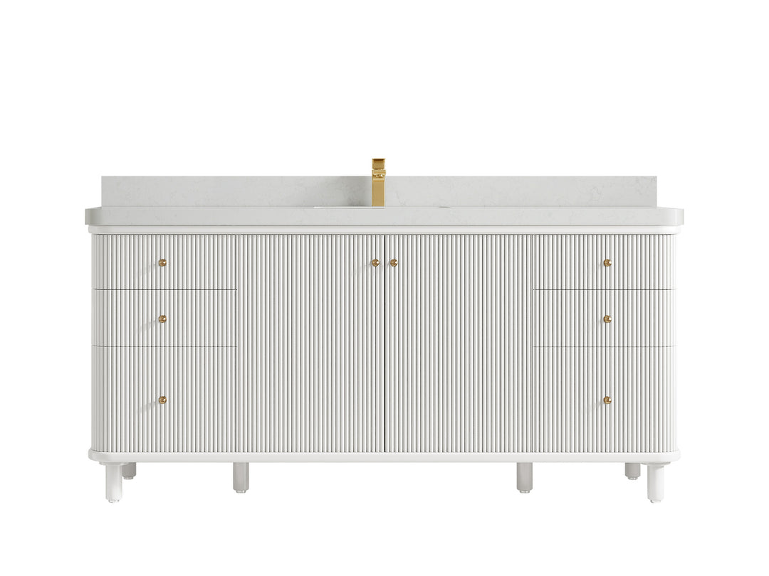 Miami 72 in. W x 22 in. D Double Sink Bathroom Vanity in White with 2 in Carrara Quartz Countertop