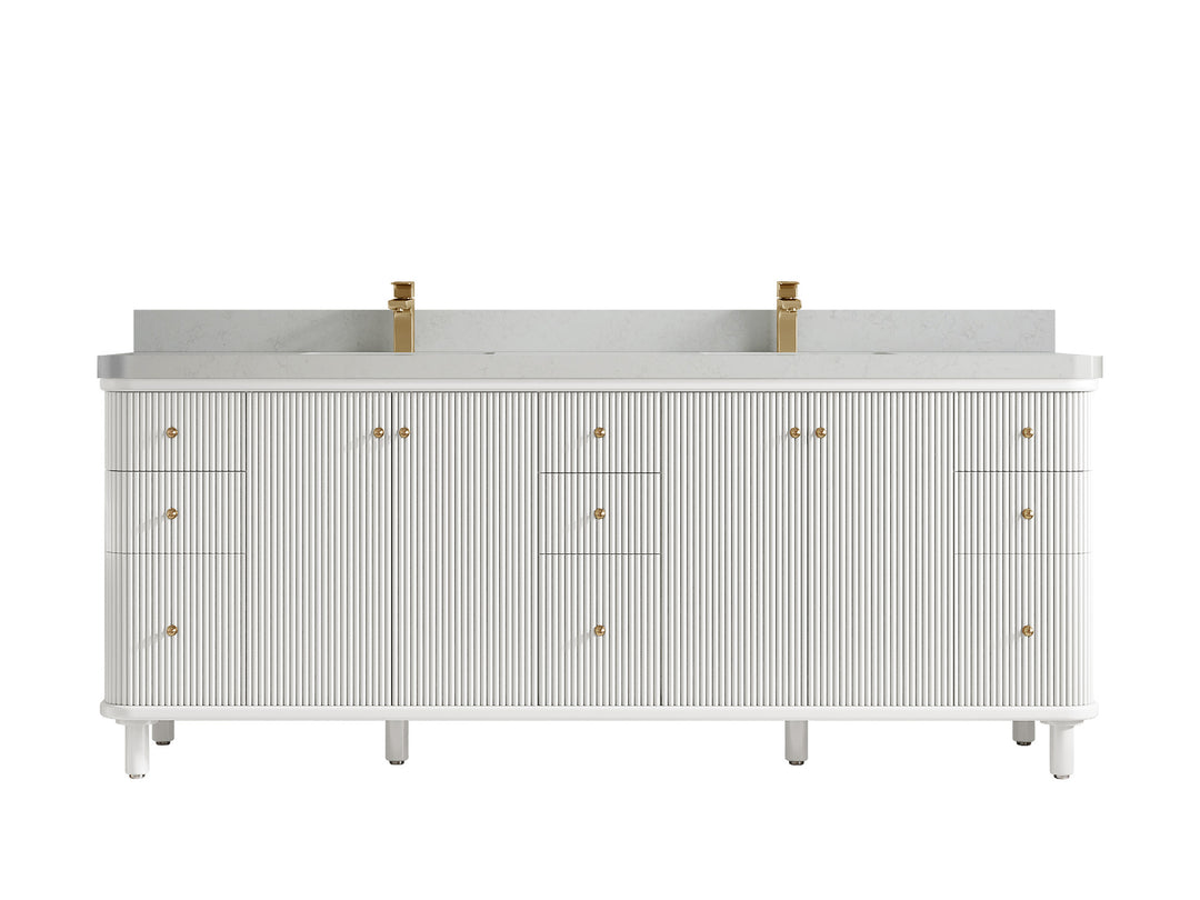Miami 84 in. W x 22 in. D Double Sink Bathroom Vanity in White with 2 in Carrara Quartz Countertop