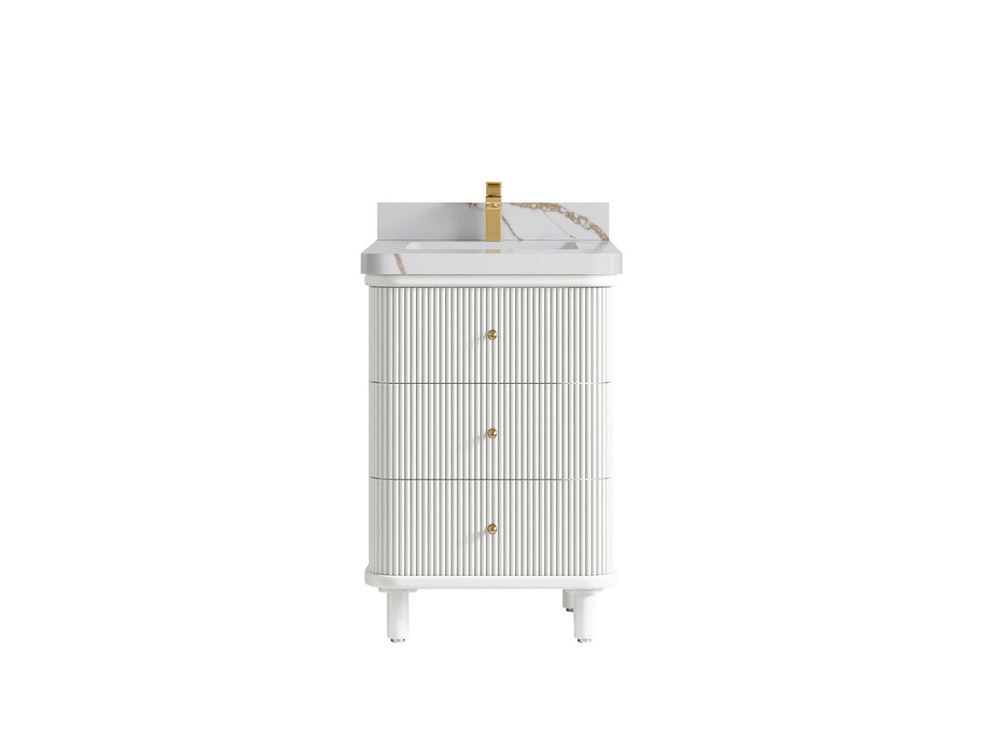 Miami 24 in. W x 22 in. D Single Sink Bathroom Vanity in White with 2 in Calacatta Gold Quartz Countertop