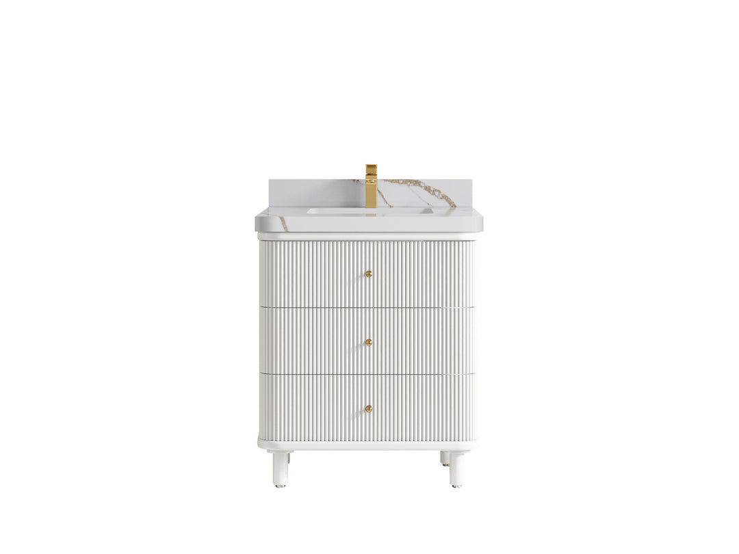 Miami 30 in. W x 22 in. D Single Sink Bathroom Vanity in White with 2 in Calacatta Gold Quartz Countertop