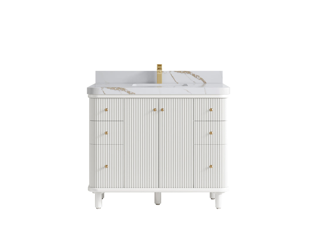 Miami 42 in. W x 22 in. D Single Sink Bathroom Vanity in White with 2 in Calacatta Gold Quartz Countertop