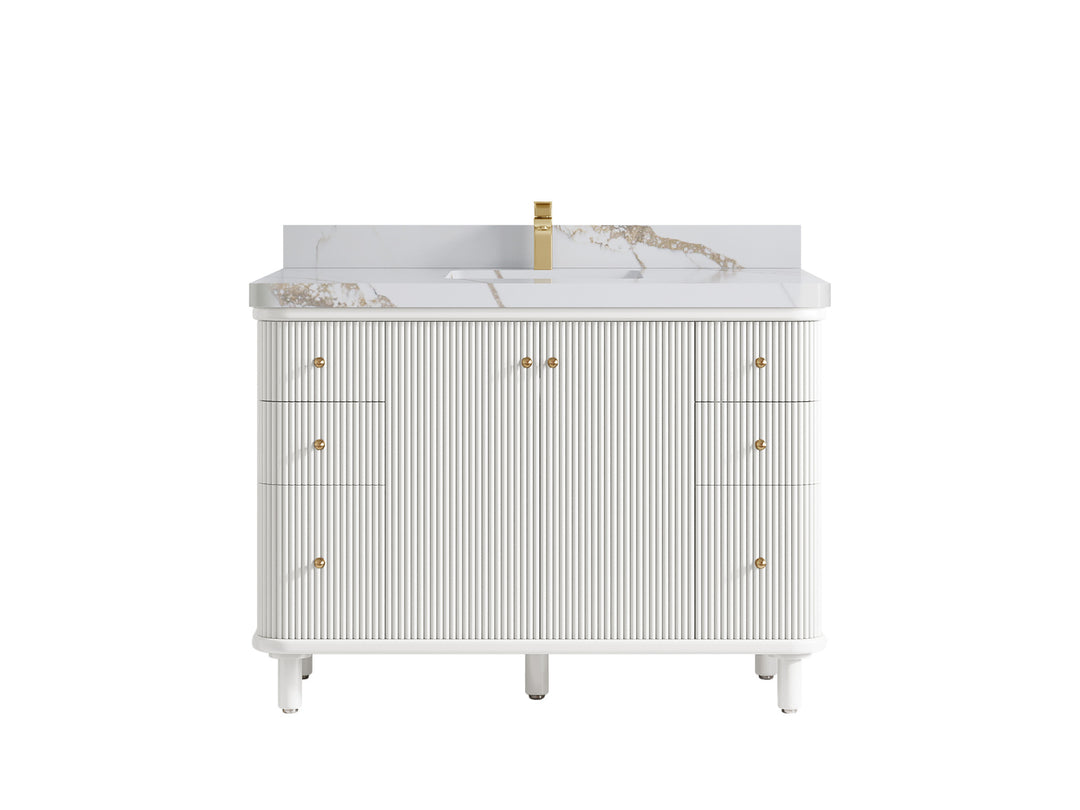 Miami 48 in. W x 22 in. D Single Sink Bathroom Vanity in White with 2 in Calacatta Gold Quartz Countertop