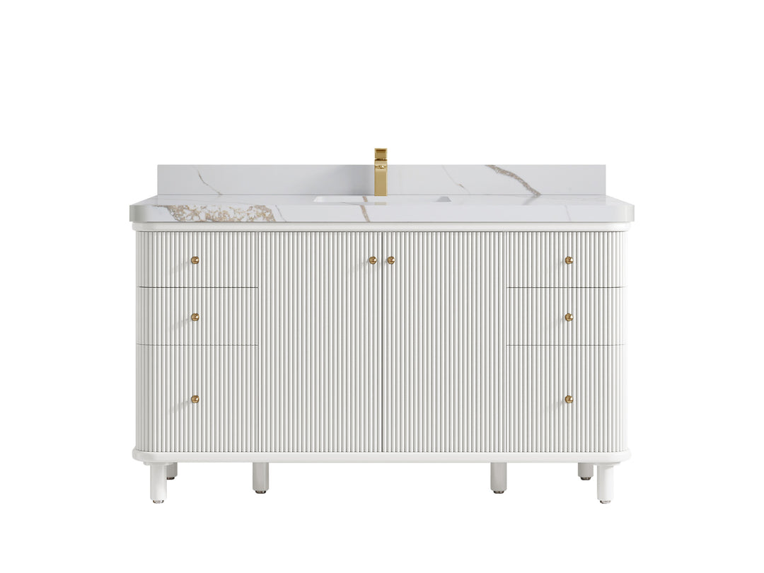 Miami 60 in. W x 22 in. D Single Sink Bathroom Vanity in White with 2 in Calacatta Gold Quartz Countertop