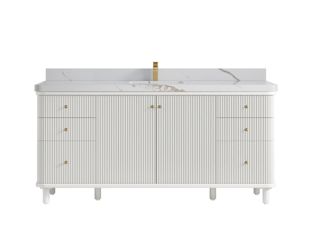 Miami 72 in. W x 22 in. D Double Sink Bathroom Vanity in White with 2 in Calacatta Gold Quartz Countertop