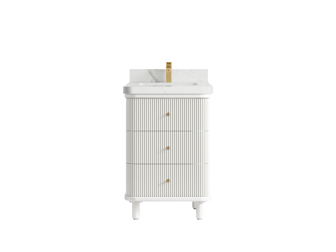 Miami 24 in. W x 22 in. D Single Sink Bathroom Vanity in White with 2 in Calacatta Laza Quartz Countertop