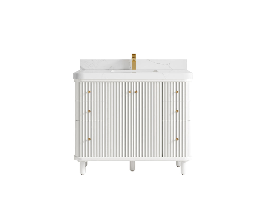 Miami 42 in. W x 22 in. D Single Sink Bathroom Vanity in White with 2 in Calacatta Laza Quartz Countertop
