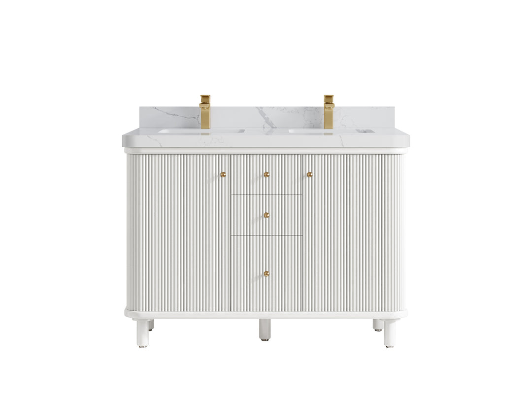 Miami 48 in. W x 22 in. D Double Sink Bathroom Vanity in White with 2 in Calacatta Laza Quartz Countertop
