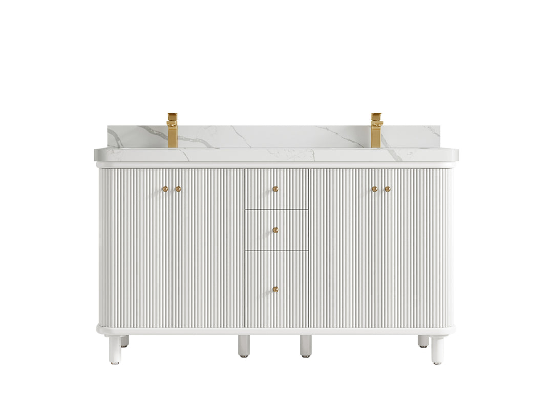 Miami 60 in. W x 22 in. D Double Sink Bathroom Vanity in White with 2 in Calacatta Laza Quartz Countertop
