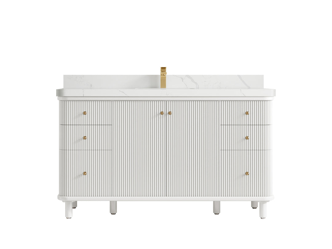 Miami 60 in. W x 22 in. D Single Sink Bathroom Vanity in White with 2 in Calacatta Laza Quartz Countertop