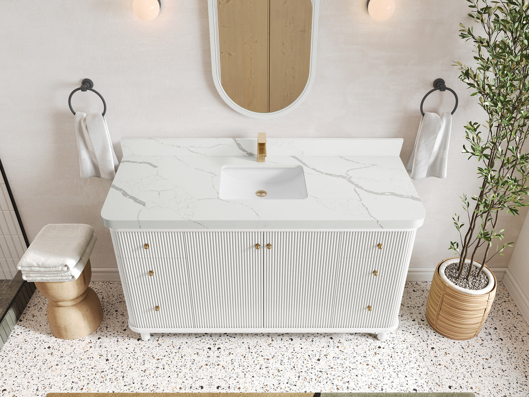 Miami 60 in. W x 22 in. D Single Sink Bathroom Vanity in White with 2 in Calacatta Laza Quartz Countertop - Top View