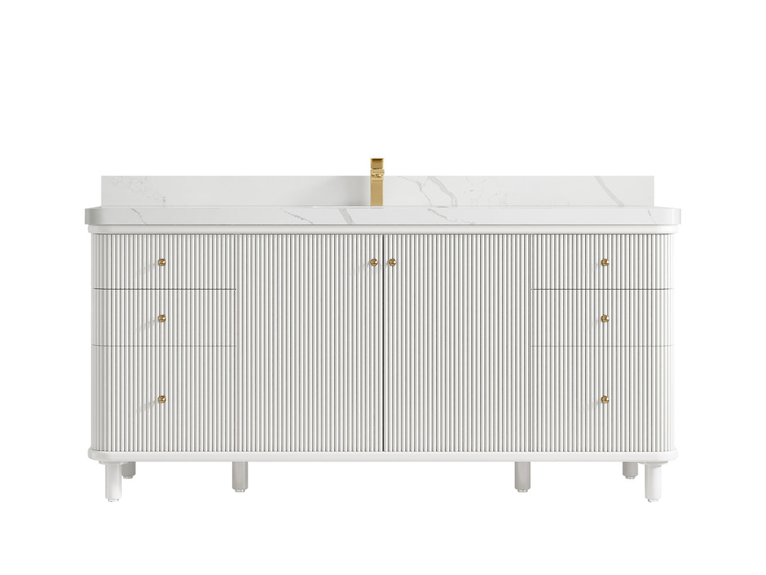 Miami 72 in. W x 22 in. D Double Sink Bathroom Vanity in White with 2 in Calacatta Laza Quartz Countertop