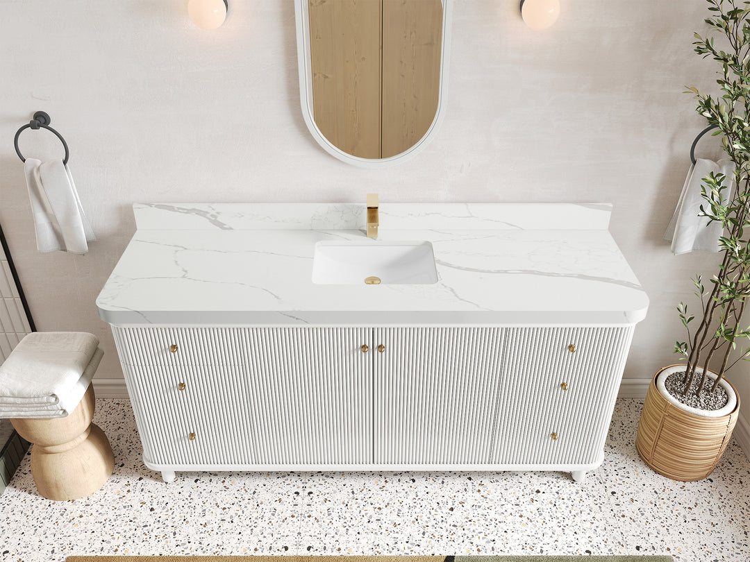 Miami 72 in. W x 22 in. D Double Sink Bathroom Vanity in White with 2 in Calacatta Laza Quartz Countertop - Top View