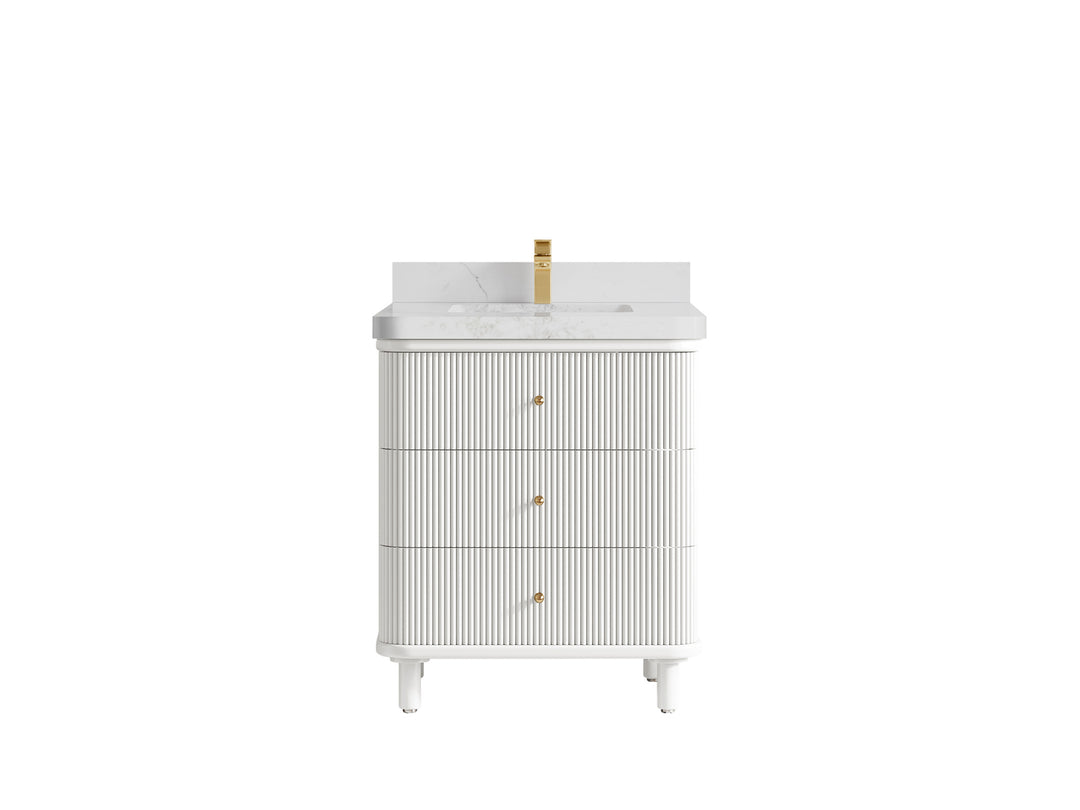 Miami 30 in. W x 22 in. D Single Sink Bathroom Vanity in White with 2 in Calacatta Nuvo Quartz Countertop