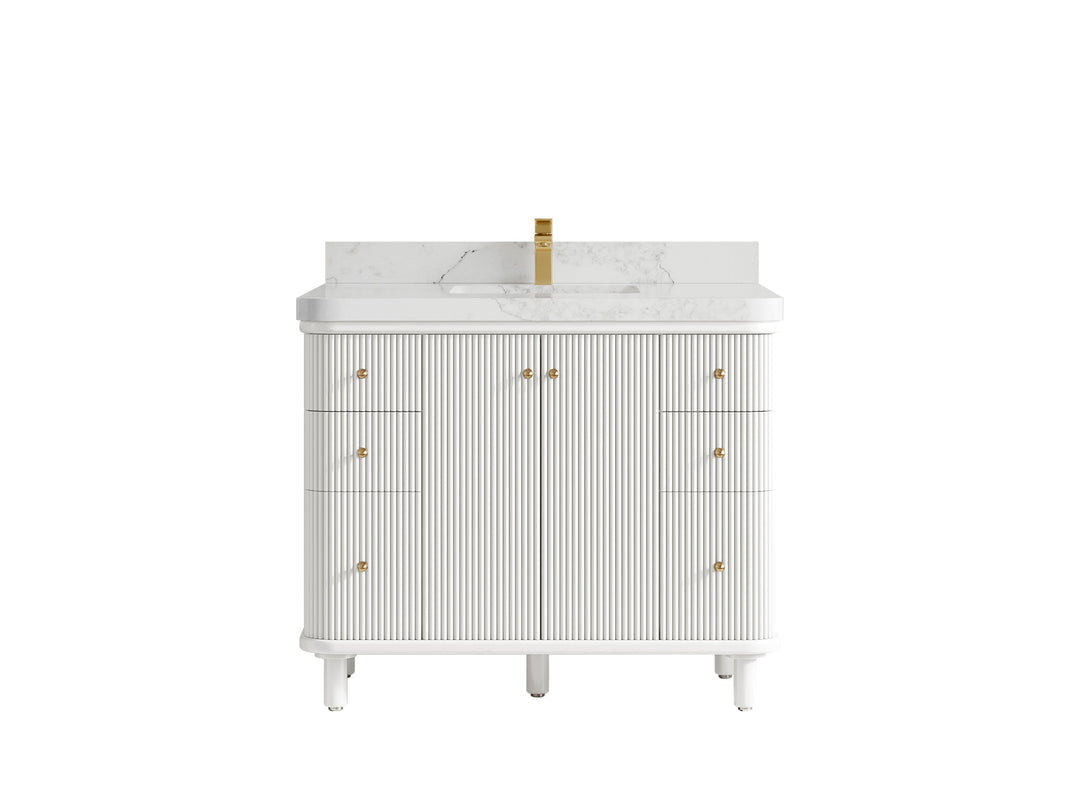 Miami 42 in. W x 22 in. D Single Sink Bathroom Vanity in White with 2 in Calacatta Nuvo Quartz Countertop