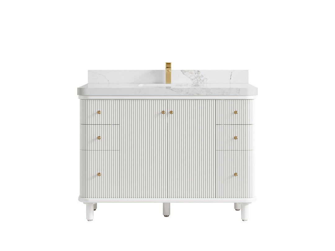 Miami 48 in. W x 22 in. D Single Sink Bathroom Vanity in White with 2 in Calacatta Nuvo Quartz Countertop