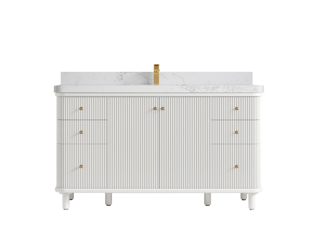 Miami 60 in. W x 22 in. D Single Sink Bathroom Vanity in White with 2 in Calacatta Nuvo Quartz Countertop