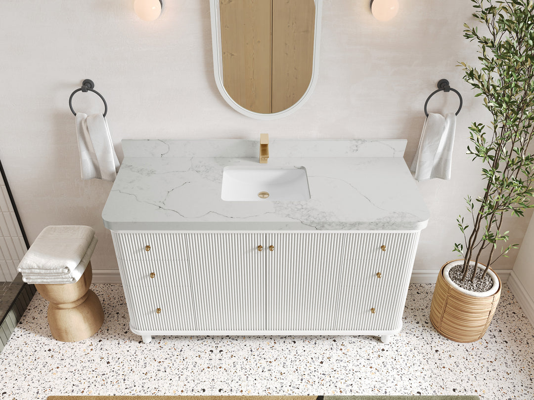 Miami 60 in. W x 22 in. D Single Sink Bathroom Vanity in White with 2 in Calacatta Nuvo Quartz Countertop - Top View