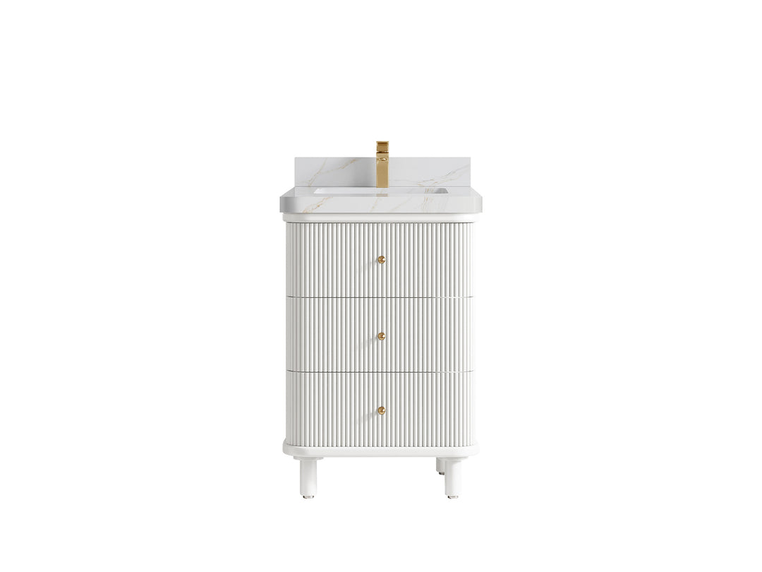 Miami 24 in. W x 22 in. D Single Sink Bathroom Vanity in Whiten with 2 in Calacatta Sienna Quartz Countertop