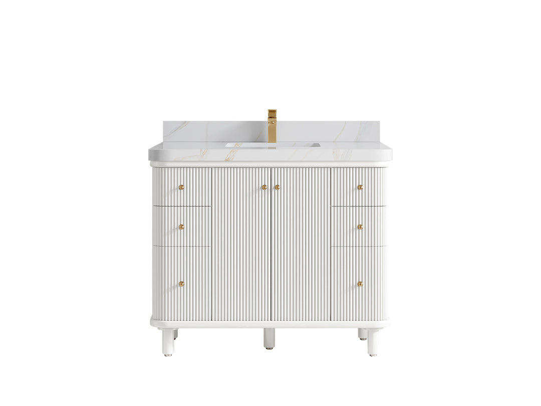 Miami 42 in. W x 22 in. D Single Sink Bathroom Vanity in White with 2 in Calacatta Sienna Quartz Countertop