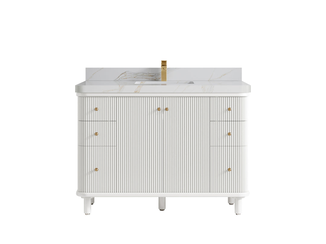 Miami 48 in. W x 22 in. D Single Sink Bathroom Vanity in White with 2 in Calacatta Sienna Quartz Countertop