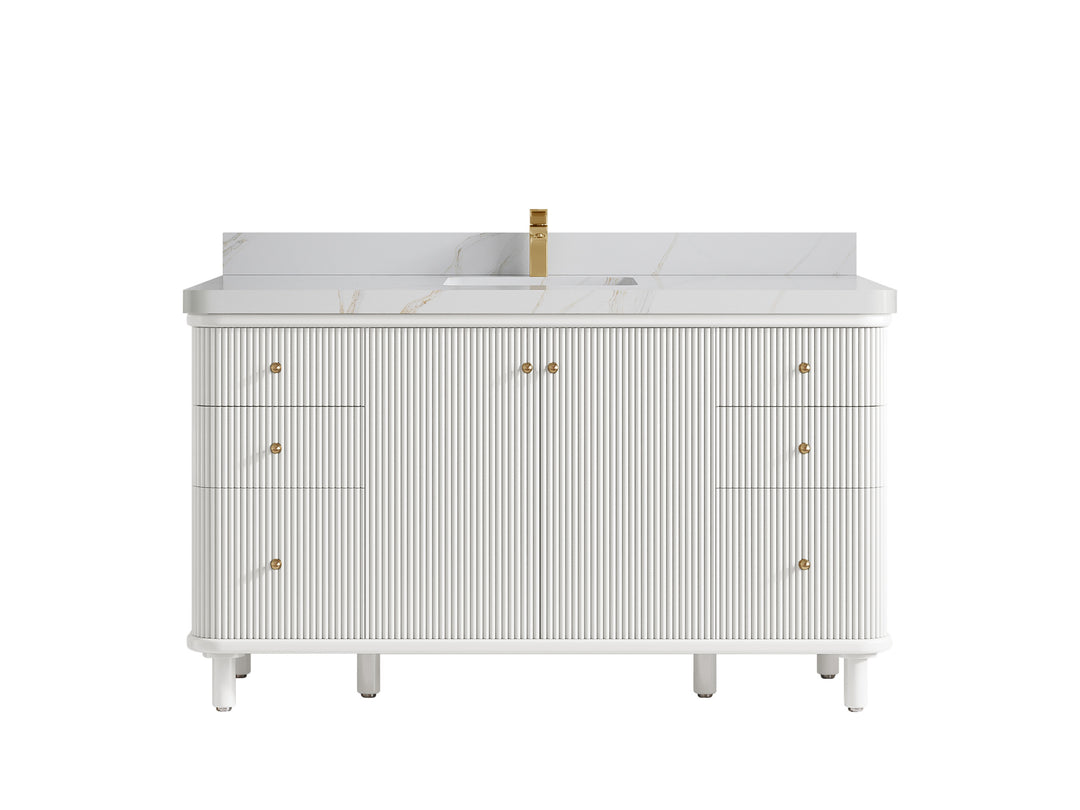 Miami 60 in. W x 22 in. D Single Sink Bathroom Vanity in White with 2 in Calacatta Sienna Quartz Countertop