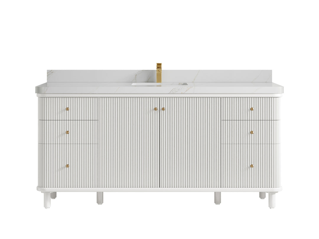 Miami 72 in. W x 22 in. D Double Sink Bathroom Vanity in White with 2 in Calacatta Sienna Quartz Countertop