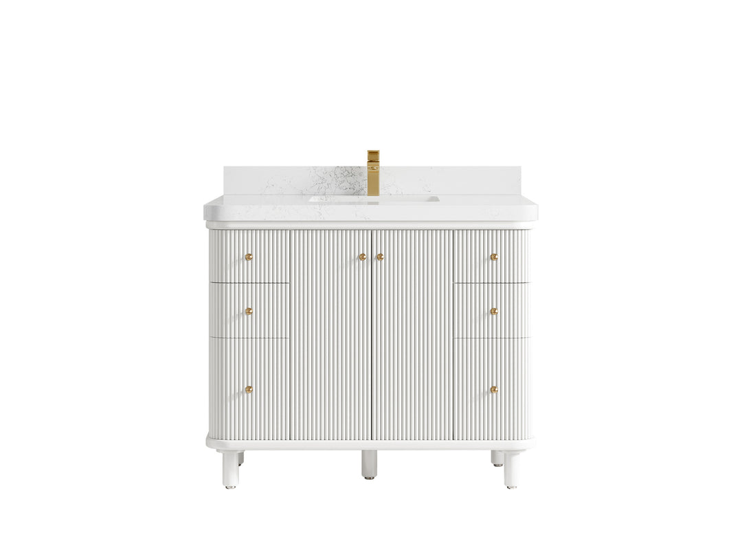 Miami 42 in. W x 22 in. D Single Sink Bathroom Vanity in White with 2 in Empira White Quartz Countertop