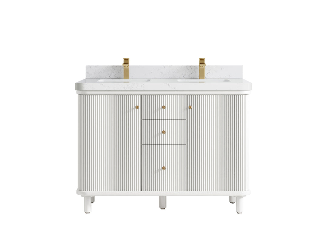 Miami 48 in. W x 22 in. D Double Sink Bathroom Vanity in White with 2 in Empira White Quartz Quartz Countertop