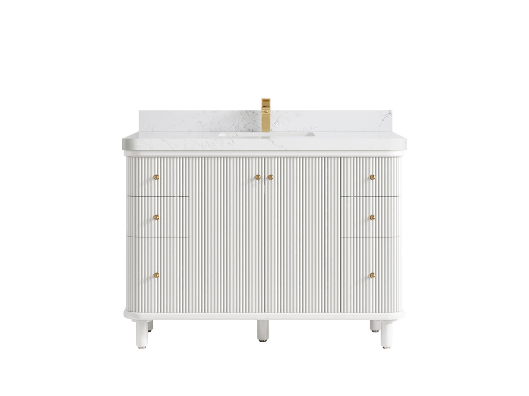 Miami 48 in. W x 22 in. D Single Sink Bathroom Vanity in White with 2 in Empira White Quartz Quartz Countertop
