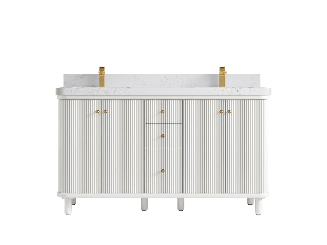 Miami 60 in. W x 22 in. D Double Sink Bathroom Vanity in White with 2 in Empira White Quartz Countertop