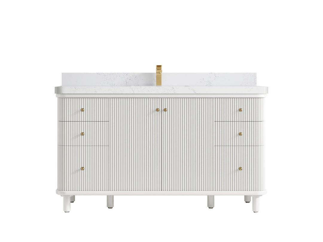 Miami 60 in. W x 22 in. D Single Sink Bathroom Vanity in White with 2 in Empira White Quartz Countertop