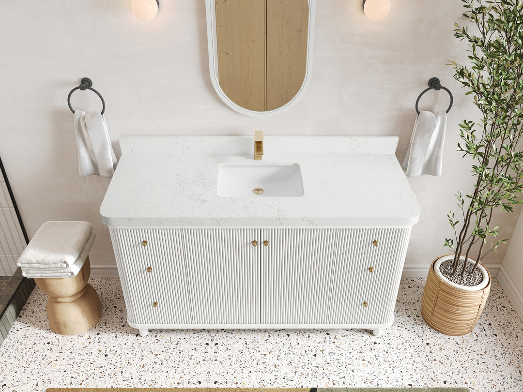 Miami 60 in. W x 22 in. D Single Sink Bathroom Vanity in White with 2 in Empira White Quartz Countertop - Top View