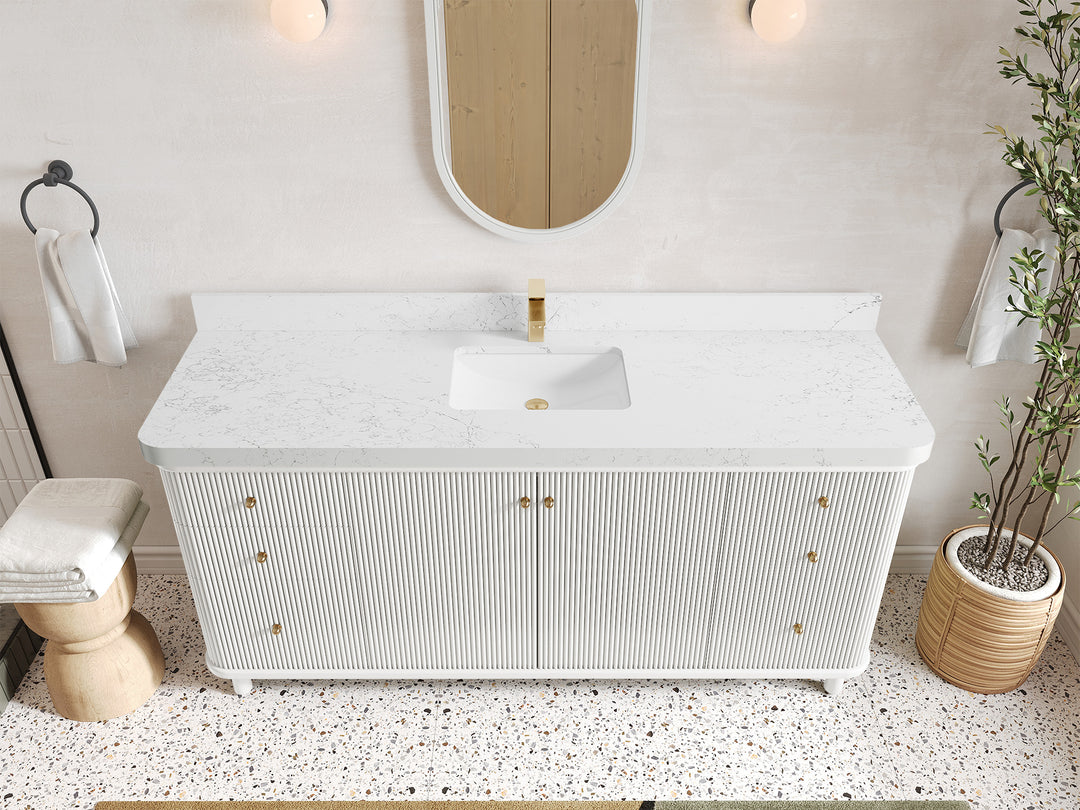 Miami 72 in. W x 22 in. D Double Sink Bathroom Vanity in White with 2 in Empira White Quartz Countertop - Top View