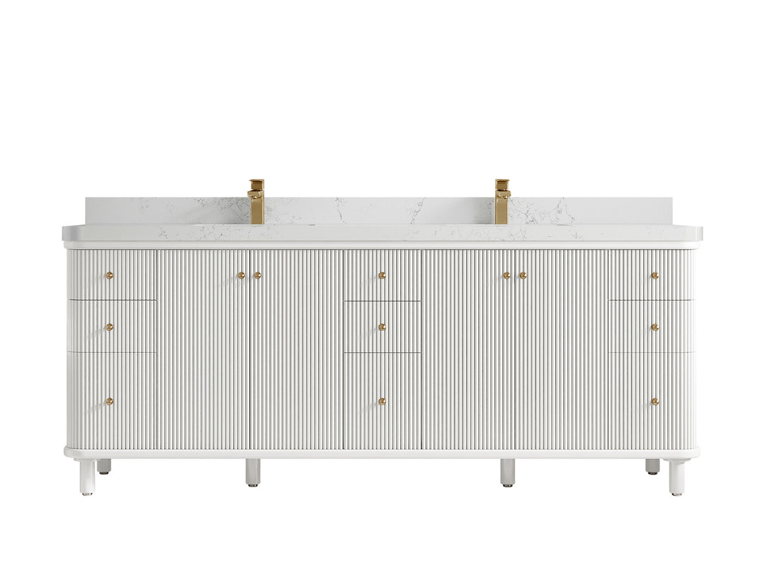 Miami 84 in. W x 22 in. D Double Sink Bathroom Vanity in White with 2 in Empira White Quartz Countertop