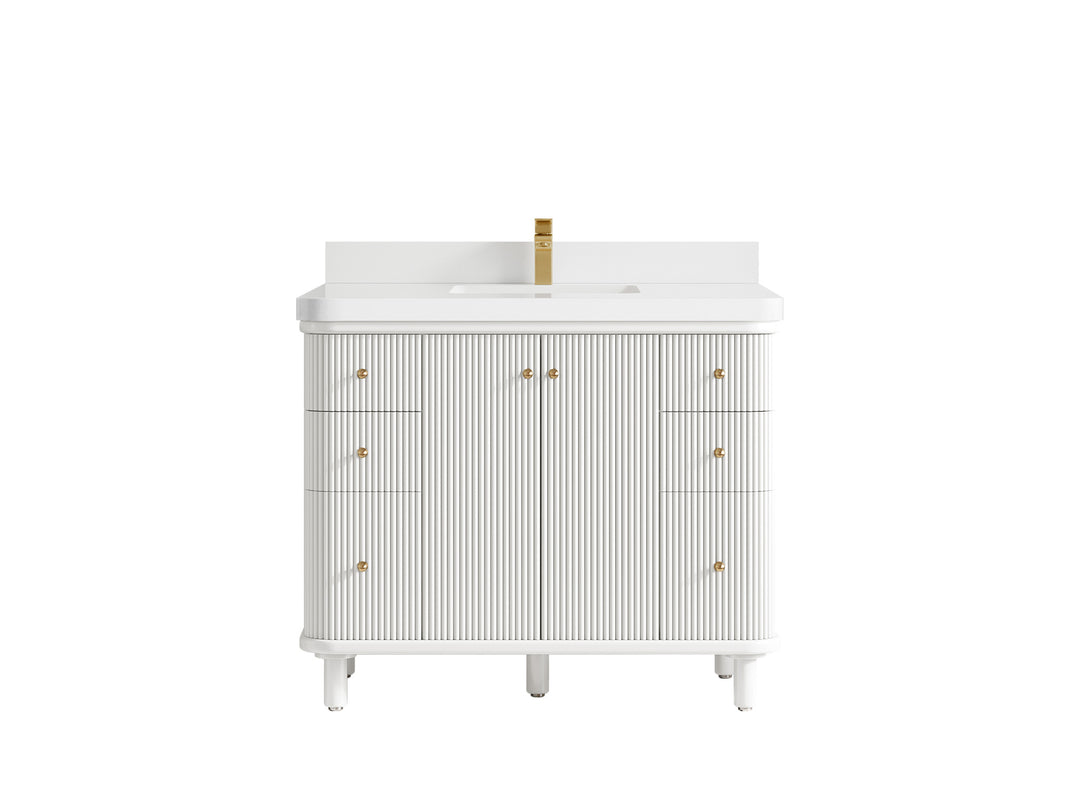 Miami 42 in. W x 22 in. D Single Sink Bathroom Vanity in White with 2 in White Quartz Countertop