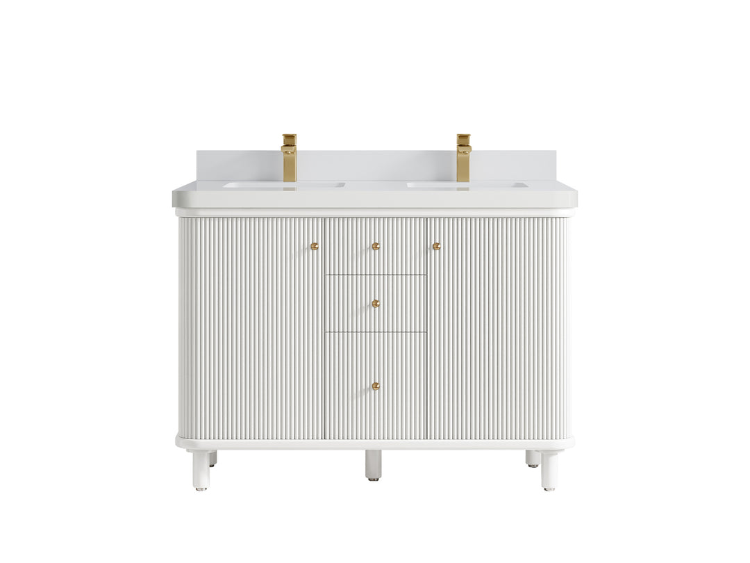 Miami 48 in. W x 22 in. D Double Sink Bathroom Vanity in White with 2 in White Quartz Quartz Countertop