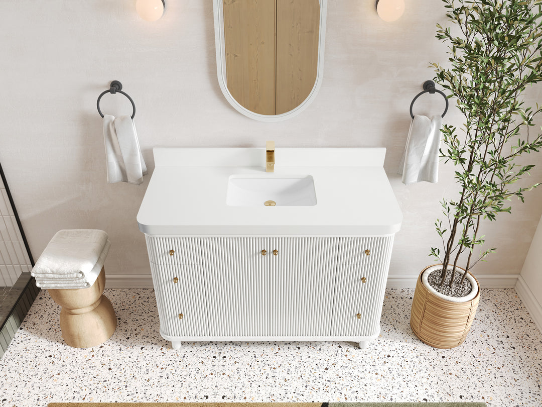 Miami 48 in. W x 22 in. D Single Sink Bathroom Vanity in White with 2 in White Quartz Countertop - Top View