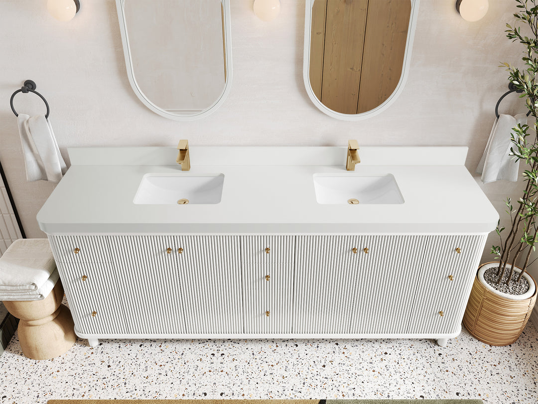 Miami 84 in. W x 22 in. D Double Sink Bathroom Vanity in White with 2 in White Quartz Countertop - Top View