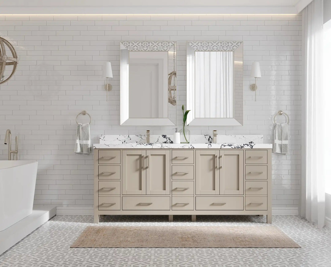 Malibu 80 in. W x 22 in. D Double Sink Bathroom Vanity | 
              
                Fine Grain Linen Beige
                
                  
             - MLB_FNG_WHQZ_80D - photo №4