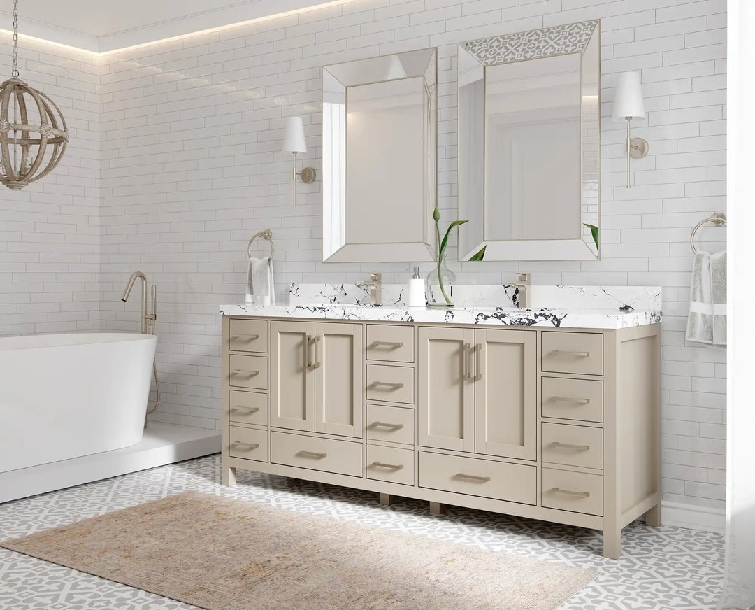 Malibu 80 in. W x 22 in. D Double Sink Bathroom Vanity | 
              
                Fine Grain Linen Beige
                
                  
             - MLB_FNG_WHQZ_80D - photo №2