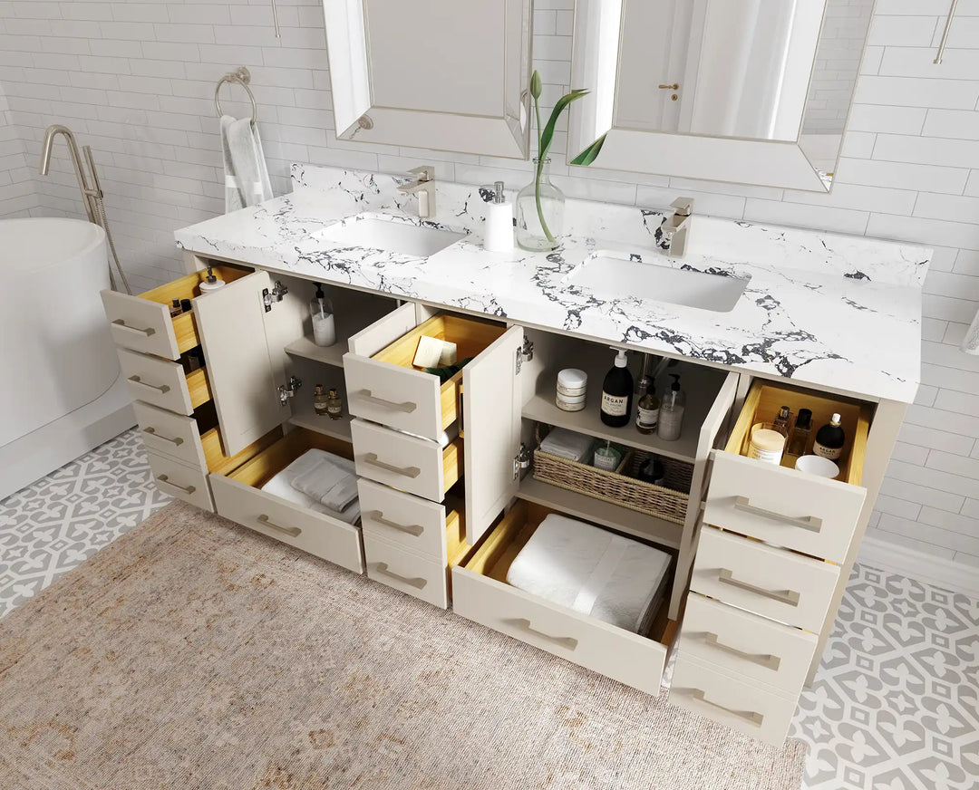 Malibu 80 in. W x 22 in. D Double Sink Bathroom Vanity | 
              
                Fine Grain Linen Beige
                
                  
             - MLB_FNG_WHQZ_80D - photo №3