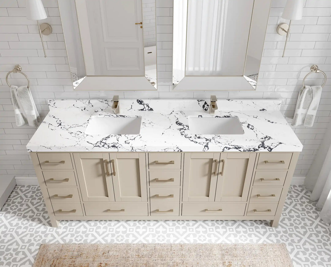Malibu 80 in. W x 22 in. D Double Sink Bathroom Vanity | 
              
                Fine Grain Linen Beige
                
                  
             - MLB_FNG_WHQZ_80D - photo №6