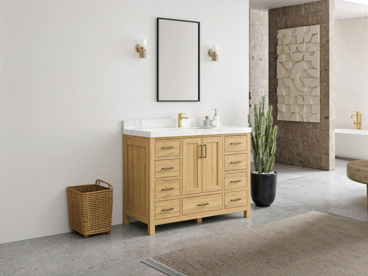 Malibu Teak Wood 48 in. W x 22 in. D Single Sink Bathroom Vanity