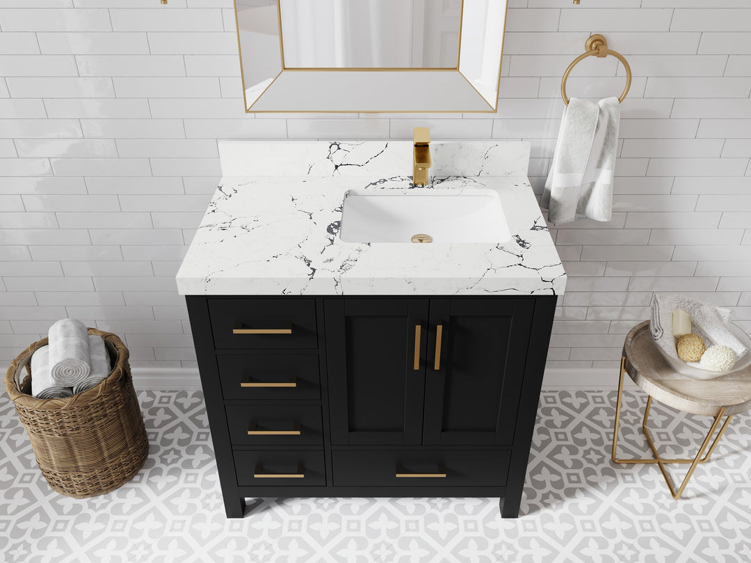 Malibu 36 in. W x 22 in. D Right Offset Sink Bathroom Vanity