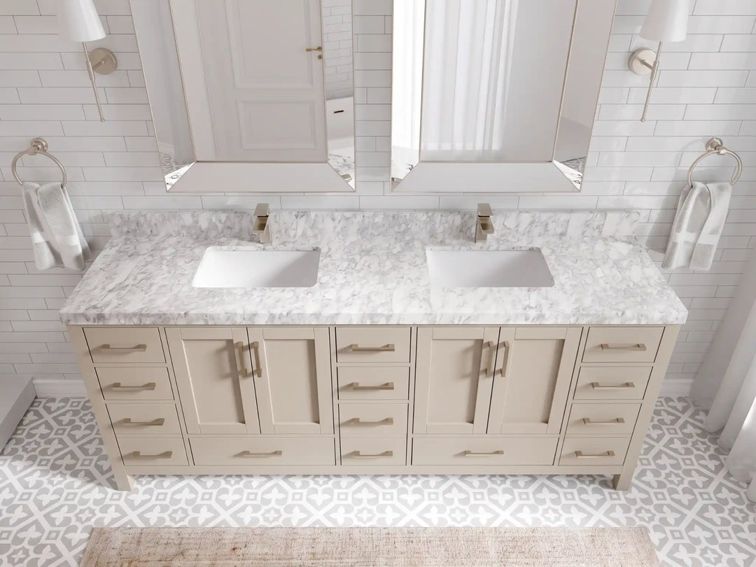 Malibu 80 in. W x 22 in. D Double Sink Bathroom Vanity | 
              
                Fine Grain Linen Beige
                
                  
             - MLB_FNG_WHQZ_80D - photo №11