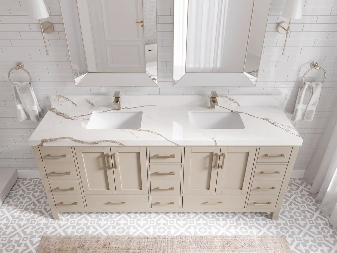 Malibu 80 in. W x 22 in. D Double Sink Bathroom Vanity | 
              
                Fine Grain Linen Beige
                
                  
             - MLB_FNG_WHQZ_80D - photo №13