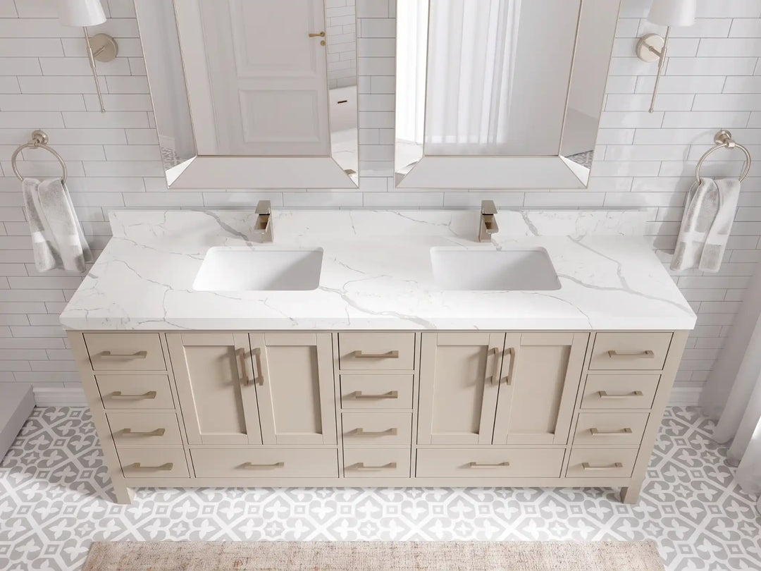 Malibu 80 in. W x 22 in. D Double Sink Bathroom Vanity | 
              
                Fine Grain Linen Beige
                
                  
             - MLB_FNG_WHQZ_80D - photo №9