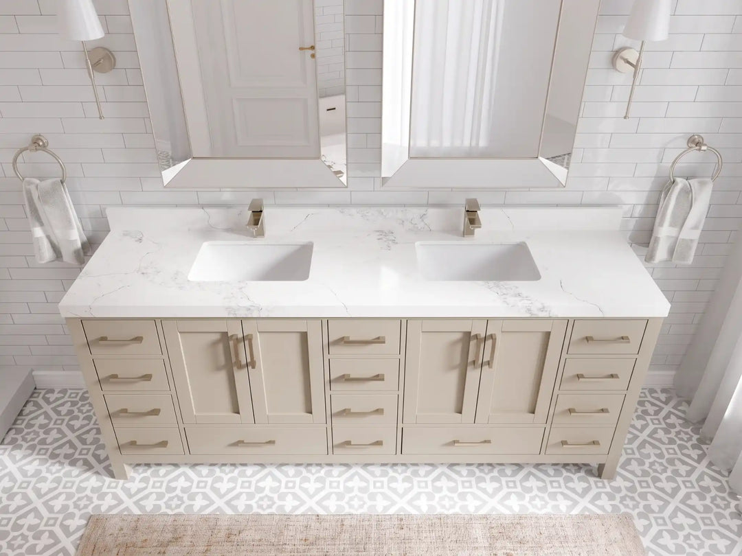 Malibu 80 in. W x 22 in. D Double Sink Bathroom Vanity | 
              
                Fine Grain Linen Beige
                
                  
             - MLB_FNG_WHQZ_80D - photo №10