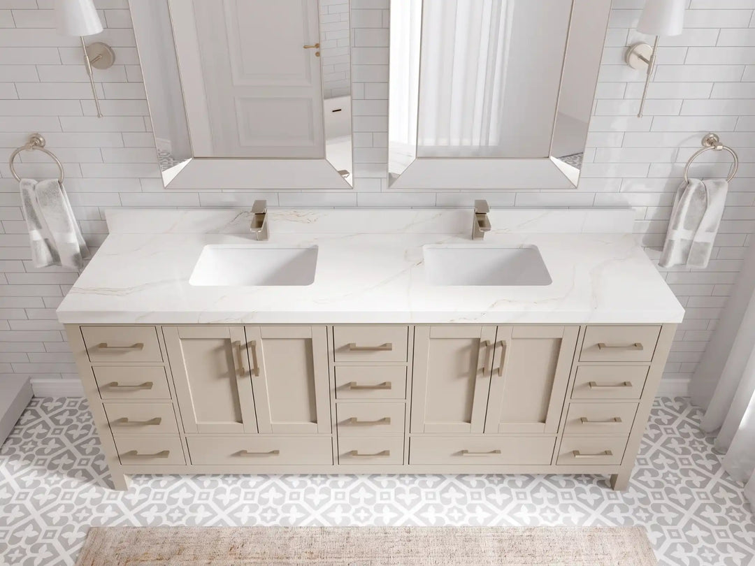 Malibu 80 in. W x 22 in. D Double Sink Bathroom Vanity | 
              
                Fine Grain Linen Beige
                
                  
             - MLB_FNG_WHQZ_80D - photo №14