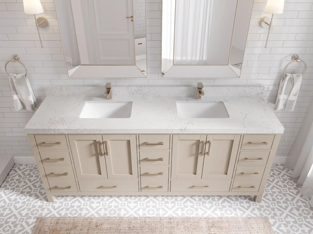 Malibu 80 in. W x 22 in. D Double Sink Bathroom Vanity | 
              
                Fine Grain Linen Beige
                
                  
             - MLB_FNG_WHQZ_80D - photo №12